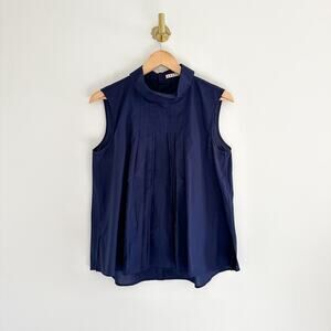 MARNI x Uniqlo Mock Neck Pintuck Pleated Sleeveless Blouse Navy M